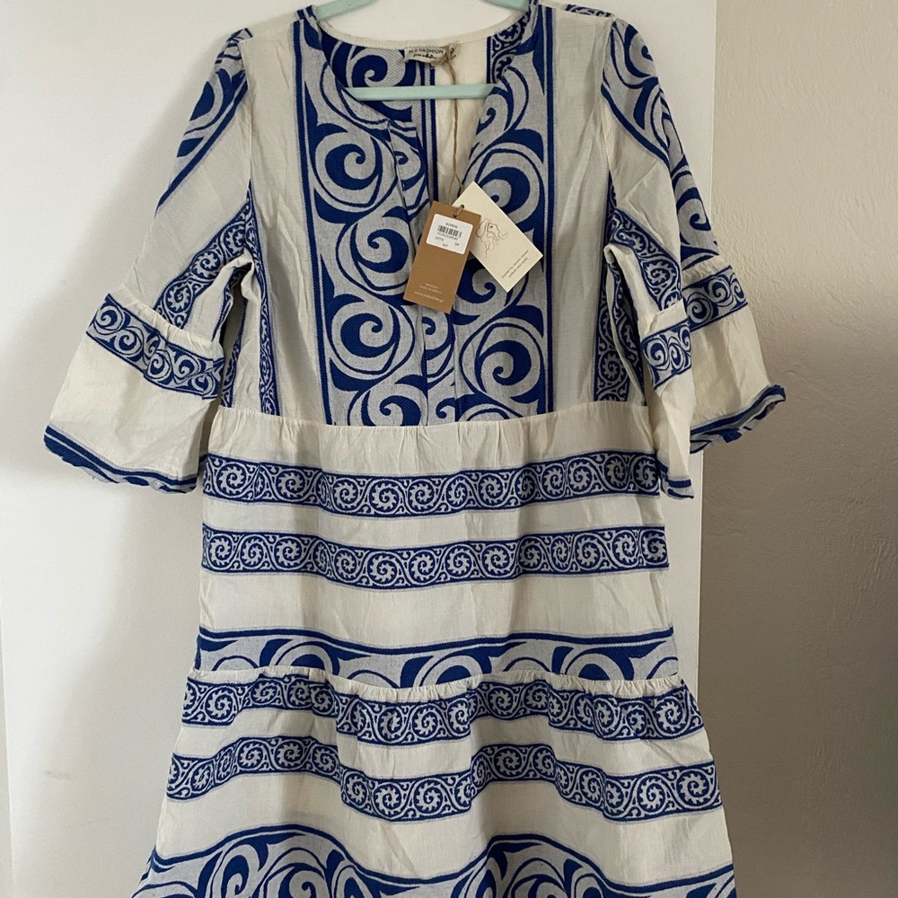 Blue and White Patterned Dress Boho style